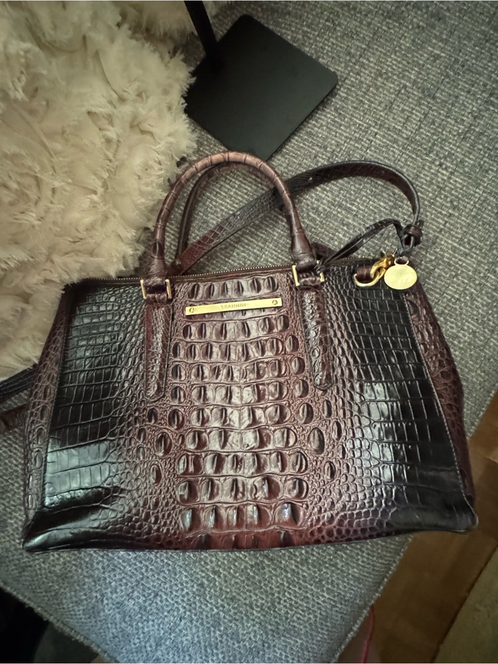 Brahmin Lincoln Satchel Melbourne Cocoa CrocEmbossed Leather Convertible Handbag - Picture 3 of 10